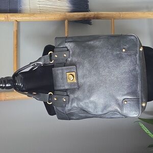 Banana Republic Classic Black Leather Flap Lock Tote